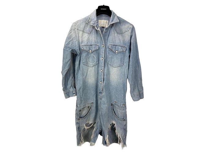R13 Tuta Corta in Denim Distressed Blu