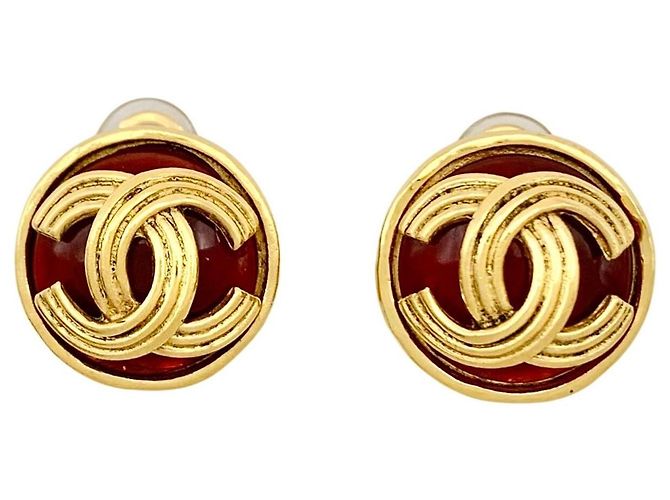 Orecchini Chanel CC Logo Gripoix Rossi Rosso D'oro
