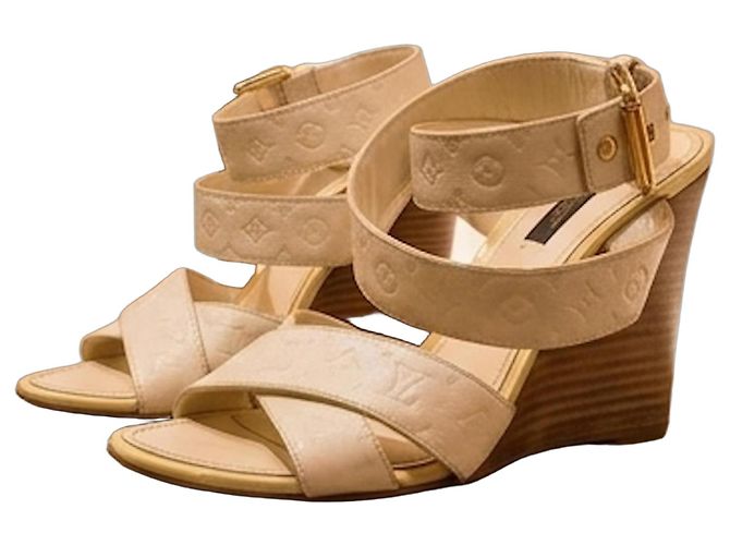 Louis Vuitton Monogram Leder Keilabsatz Sandalen Weiß