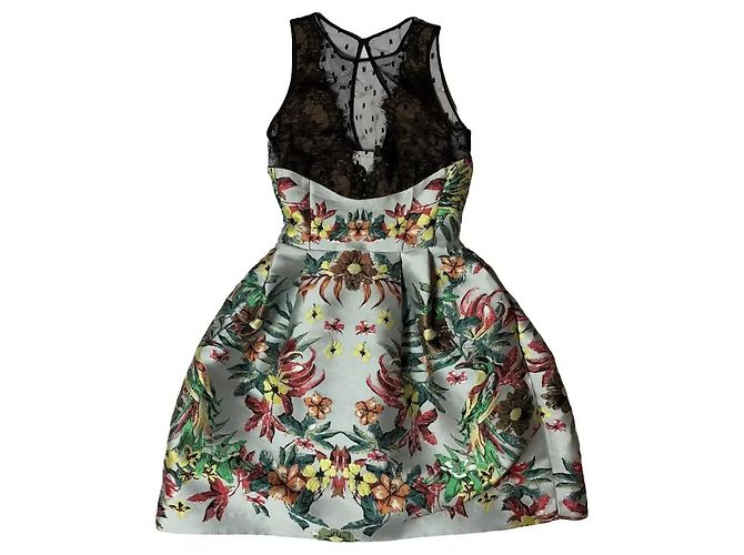 Zuhair Murad kurzes Kleid mit Blumenmuster und schwarzer Spitze Mehrfarben