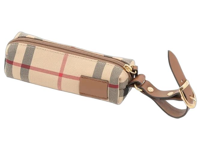 Burberry Micro Pouch Check Canvas Marrone Beige