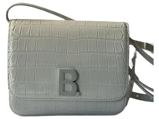 Mala Balenciaga Le B Small em couro branco textura crocodilo