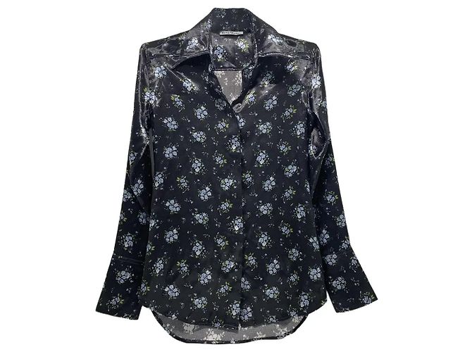 Camicia Acne Studios stampa floreale nera in poliestere Nero Blu