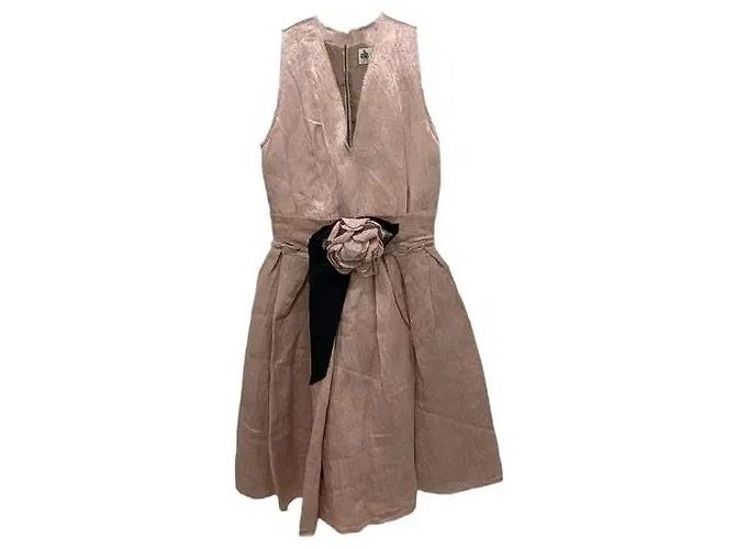 Lanvin Kurzes Seidenkleid in Hellrosa mit Blumengürtel Pink