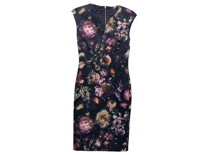 Ted Baker Midi-Kleid mit Blumenprint Braun Pink Mehrfarben Grün Lila