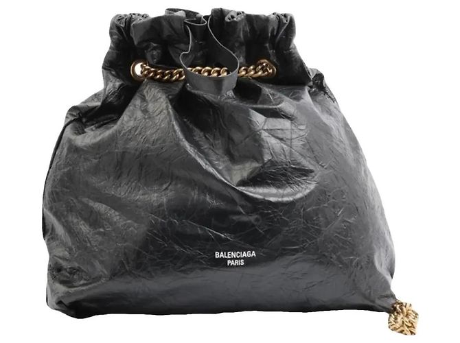Balenciaga Medium Crush Tote Bag Pelle Nera Nero