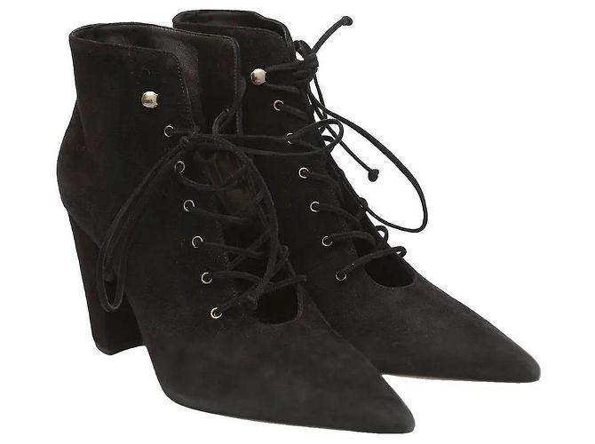 Miu Miu Bottines à lacets en daim noir à bout pointu