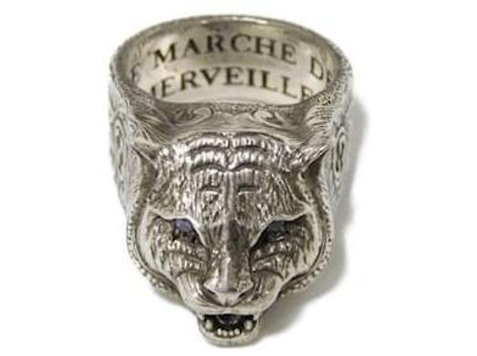 Anel Gucci Le Marché des Merveilles Cabeça de Tigre em Prata Hardware prateado