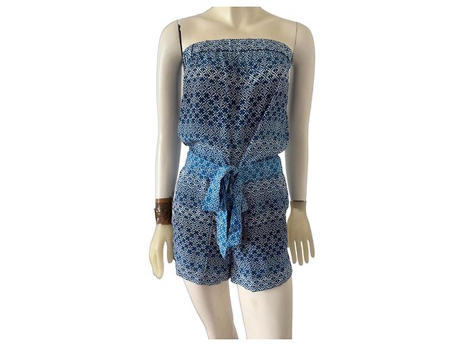 Diane von Furstenberg Mono de seda azul y blanco