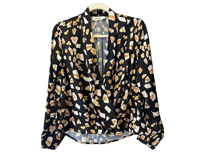 Autre Marque Sweewë Bluse mit abstraktem Print Schwarz Weiß Mehrfarben Gelb