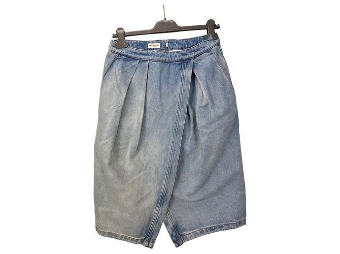 Dries Van Noten Falda Cruzada de Denim Azul