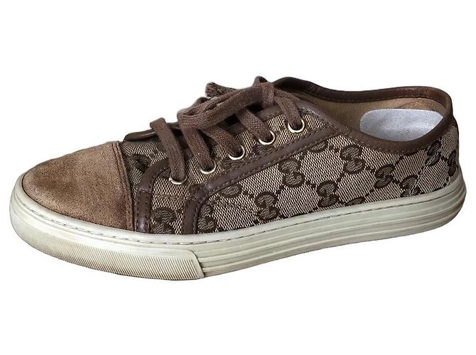 Gucci Baskets GG Supreme Monogramme et Daim Marron Beige