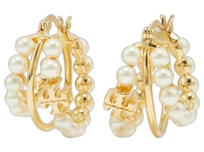 Tory Burch Orecchini a cerchio in perle e metallo dorato Bianco D'oro