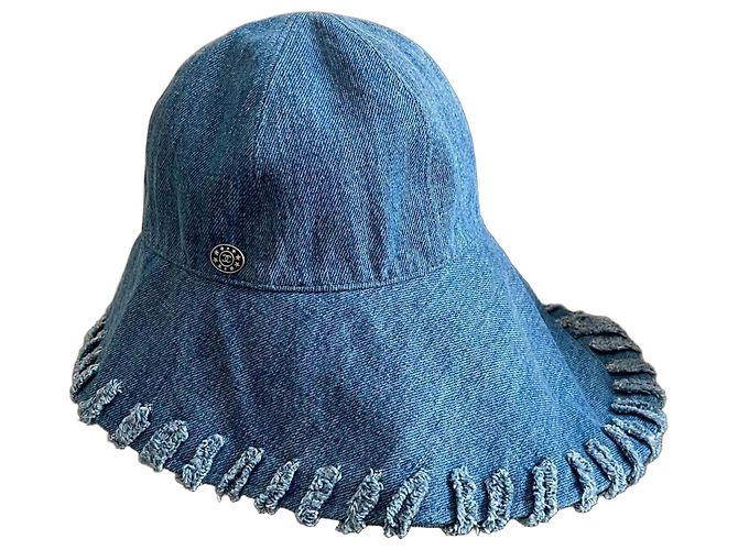 Chanel Blue Denim Bucket Hat Size 56