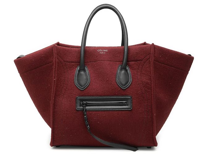 Céline Celine Red Medium Felt Phantom Luggage Tote Dark red