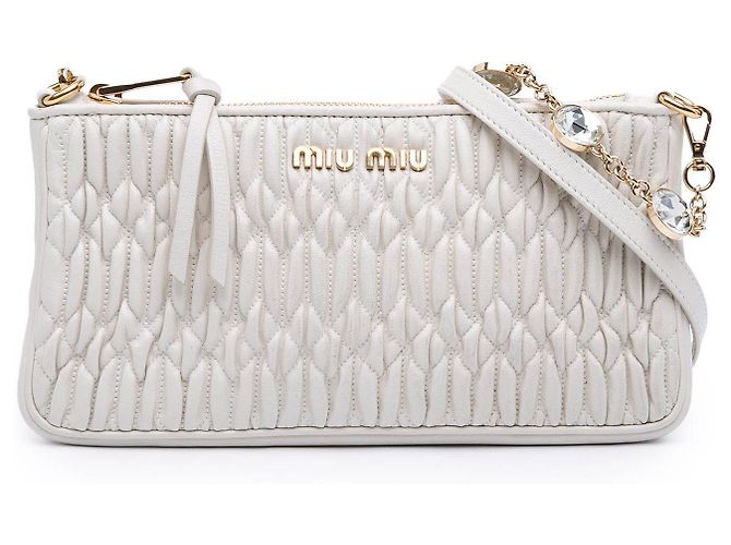 Miu Miu White Matelasse Nappa Crystal Chain Satchel Weiß Aus weiß