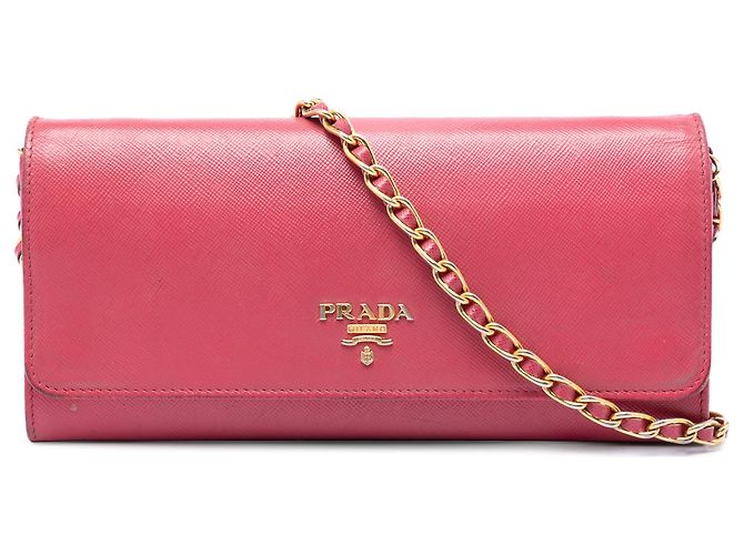Carteira com corrente em Saffiano rosa Prada