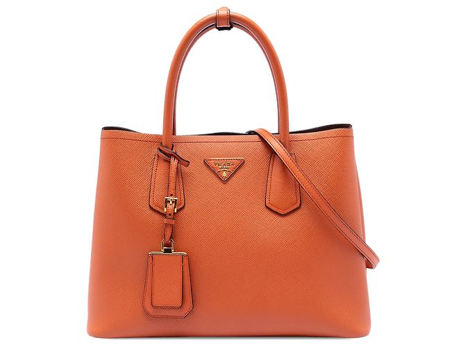 Borsa Satchel Prada Orange Medium Saffiano Cuir Double Handle Arancione