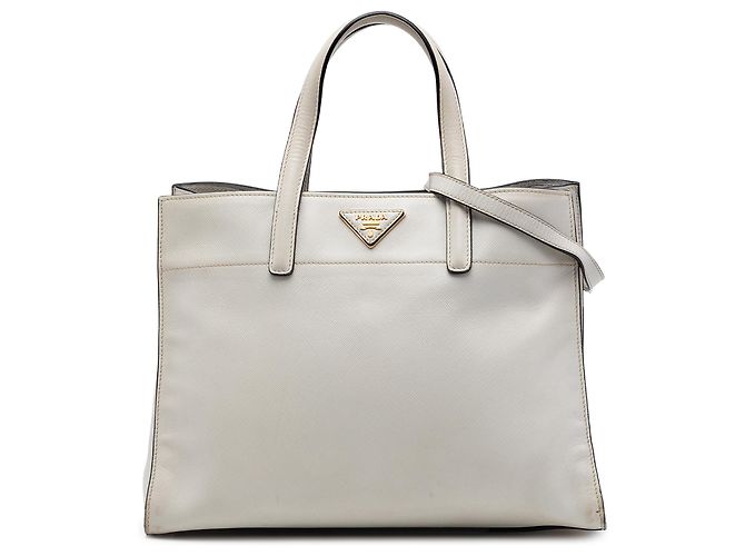 Bolsa Tote Prada White Saffiano Soft Triple Pocket Branco