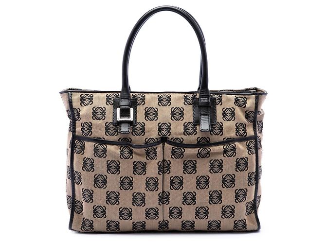Tote LOEWE en toile Anagram beige à motif répétitif