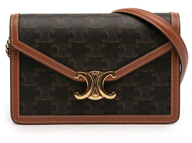 Céline Celine Brown Triomphe Coated Canvas Margo Wallet on Chain Dark brown