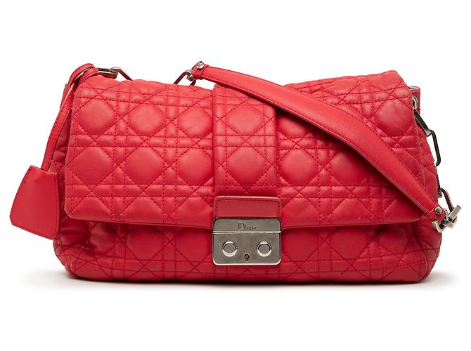 Sac à bandoulière Dior Red Lambskin Cannage New Lock Rouge