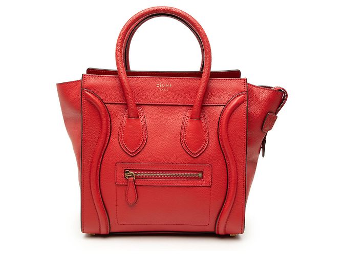Céline Sac cabas Luggage en cuir de veau micro rouge Celine