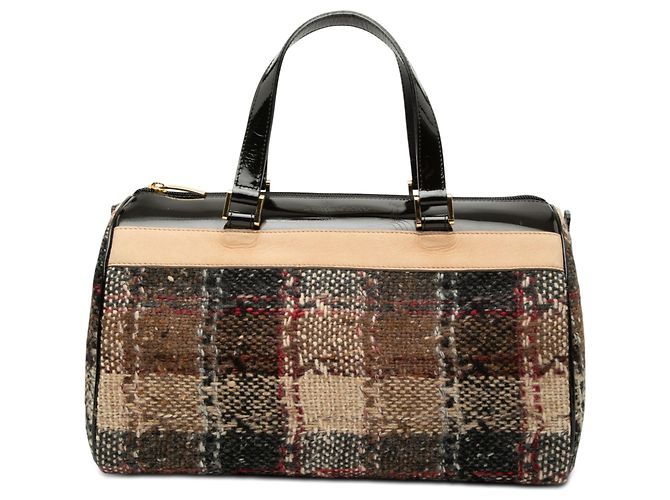 Bolsa Boston de lã xadrez marrom Burberry