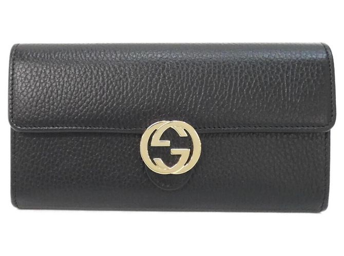 Cartera larga de cuero negro Gucci