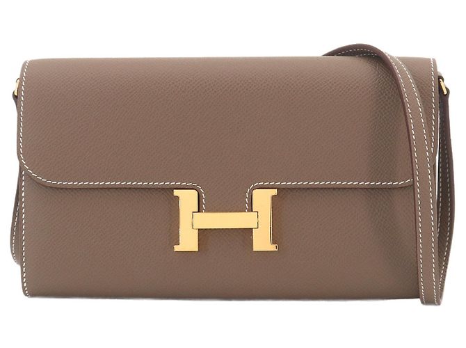 Hermès Cartera de doble pliegue Long To Go Constance Hermes Gris pardo