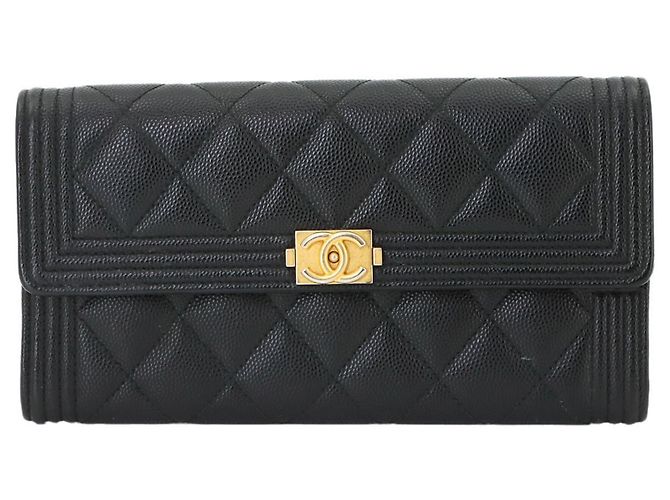Chanel Boy Matelassé Bi-fold Long Wallet Black
