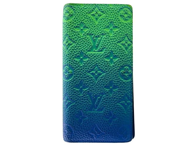Louis Vuitton M81255 Portefeuille Brazza Portefeuille Long Pliable Bleu Orange