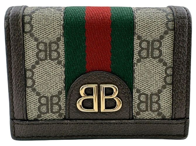 Cartera compacta Gucci The Hacker Project Colaboración Balenciaga Castaño Roja Verde