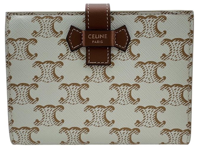 Céline Cartera bi-fold con correa Celine Medium Blanco