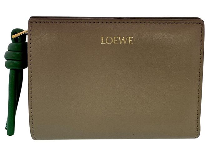 Loewe Knot Compact Zip Bi-fold Wallet Beige Green