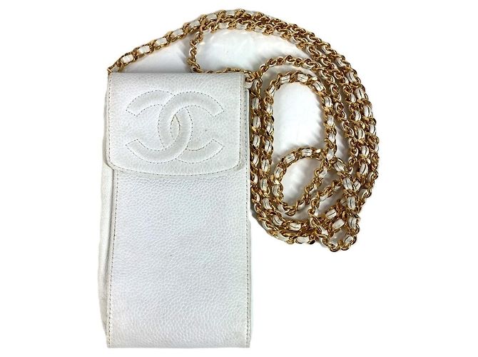 Chanel Vintage CC Coco Mark Phone Wallet White