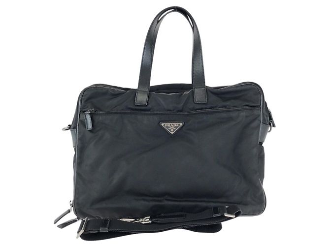 Pasta de couro e nylon Tessuto Saffiano Prada Preto