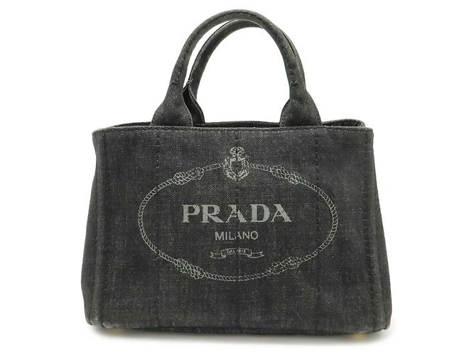 Prada Denim Canapa Tote Bag Schwarz