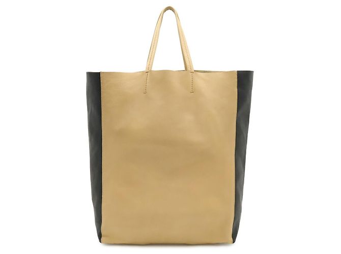Céline Celine Leather Horizontal Cabas Bicolor Tote Bag Brown Beige