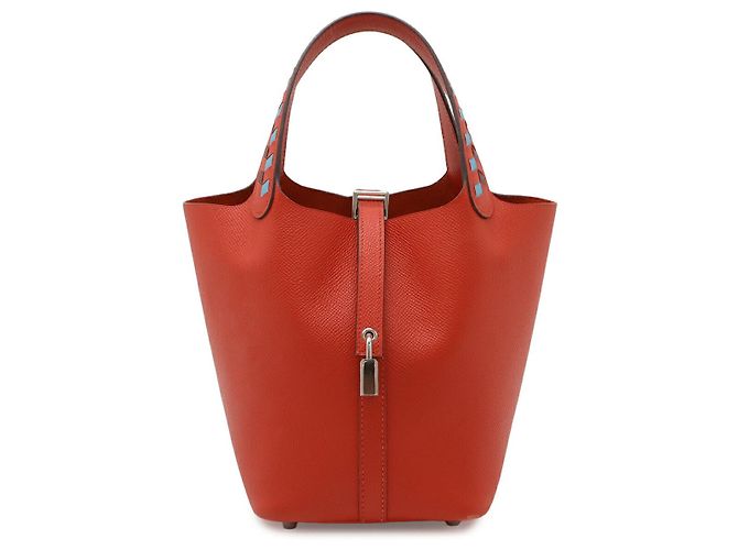 Hermès Bolso Tote Hermes Picotin Lock de cuero rojo Roja