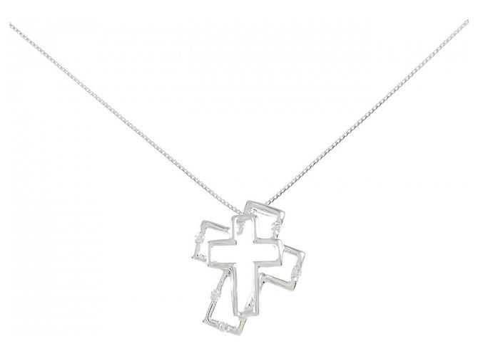 Autre Marque Au750 Cross Diamond Halskette Silber