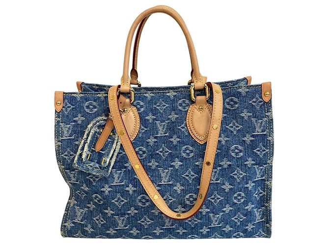 Onthego Bolsa Tote Louis Vuitton Monogram Denim Azul