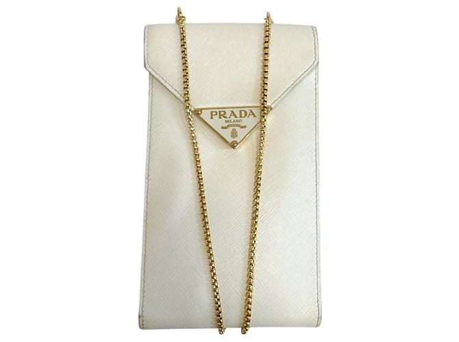 Bolso de hombro de cuero Saffiano Prada Blanco