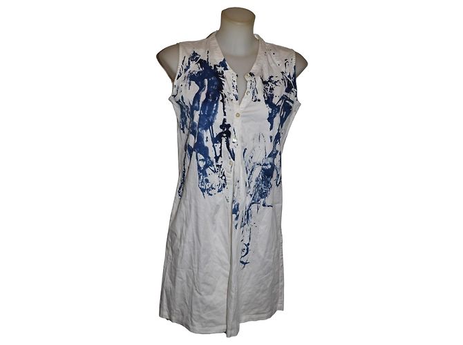 Vestido corto de algodón Alexander McQueen MCQ blanco y azul