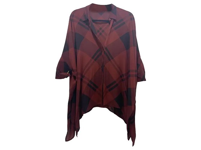 Camicia a quadri in seta rossa e nera Gucci Nero Bordò