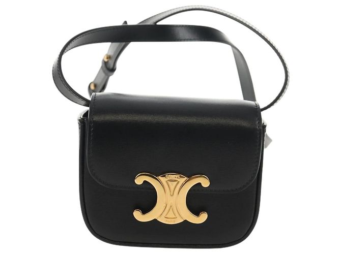 Céline Celine Vintage Triomphe Shoulder Leather Medium Noir