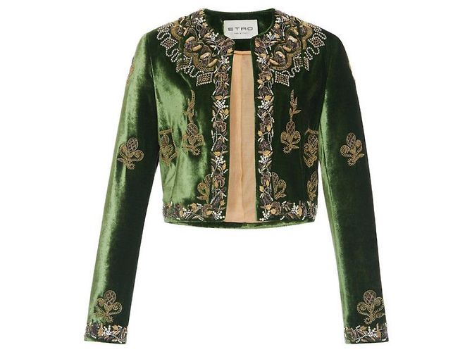 Etro Spring 2018 grüne bestickte Samtjacke