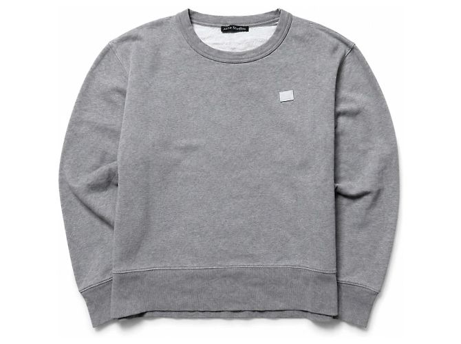 Acne Studios Sudadera de algodón gris con parche de rostro 