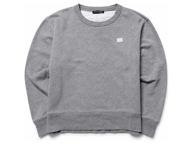Acne Studios Sweatshirt de algodão cinza com patch de rosto