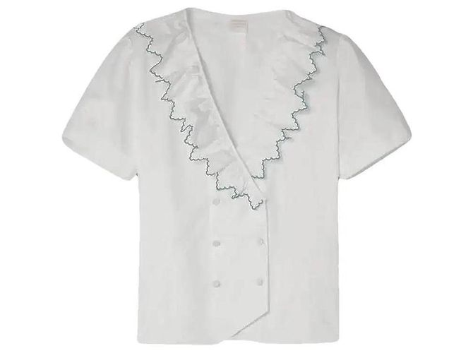 Autre Marque Loretta Caponi Baumwollbluse mit Rüschen - Weiß